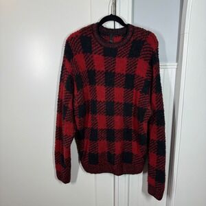SKIMS Cozy Knit Pullover Women L/XL Red Black Buffalo Plaid Check Cozy Comfy